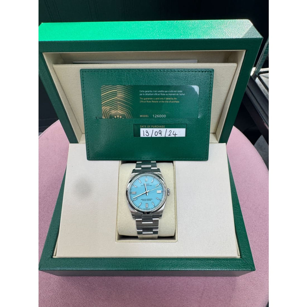 Pre-Owned Rolex Oyster Perpetual Tiffany Blue Dial Watch