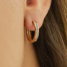 Load image into Gallery viewer, Channel set rose gold diamond hoop earring
