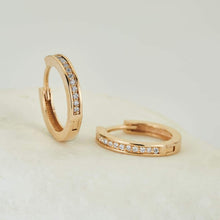 Load image into Gallery viewer, Channel set rose gold diamond hoop earring
