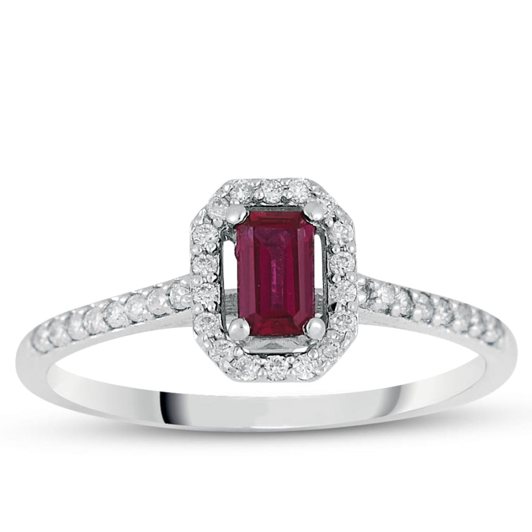 Emerald Cut Ruby Diamond Ring - Ring